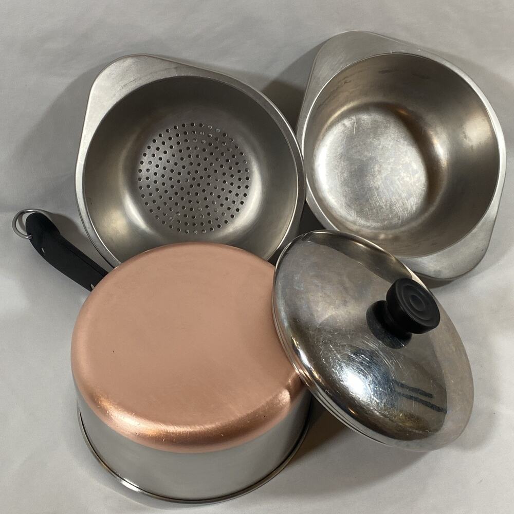 Revere Ware Copper Bottom 2 Qt Saucepan W/ Lid Boiler Steamer Pre 1968 Stainless